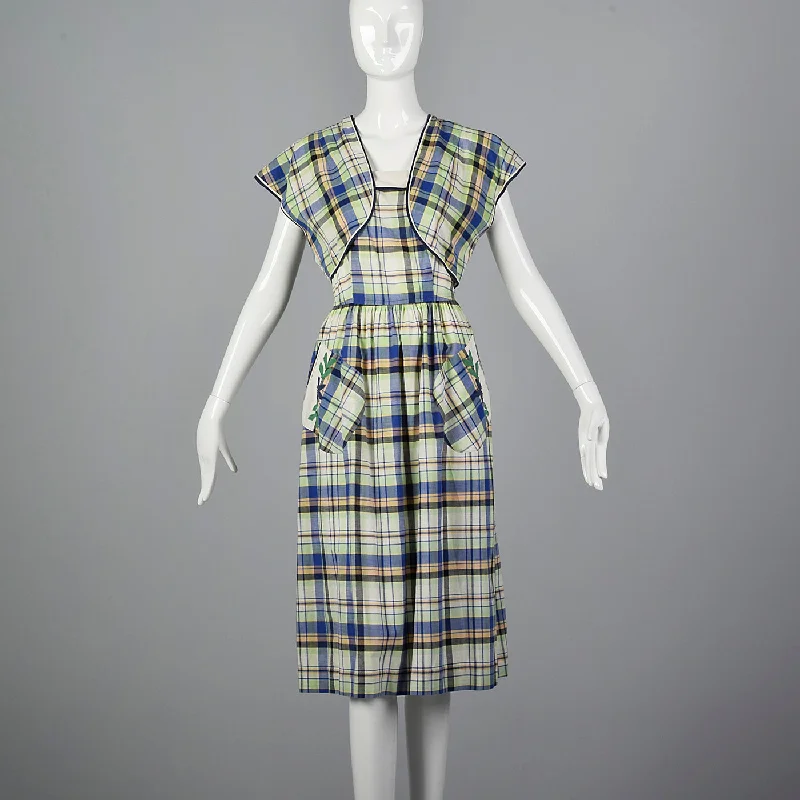 1950s Plaid Dress and Jacket with Patch Pockets