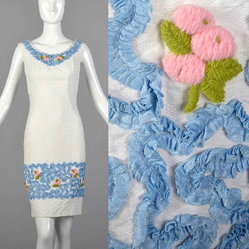 1950s Textured Cotton Dress with Soutache Trim