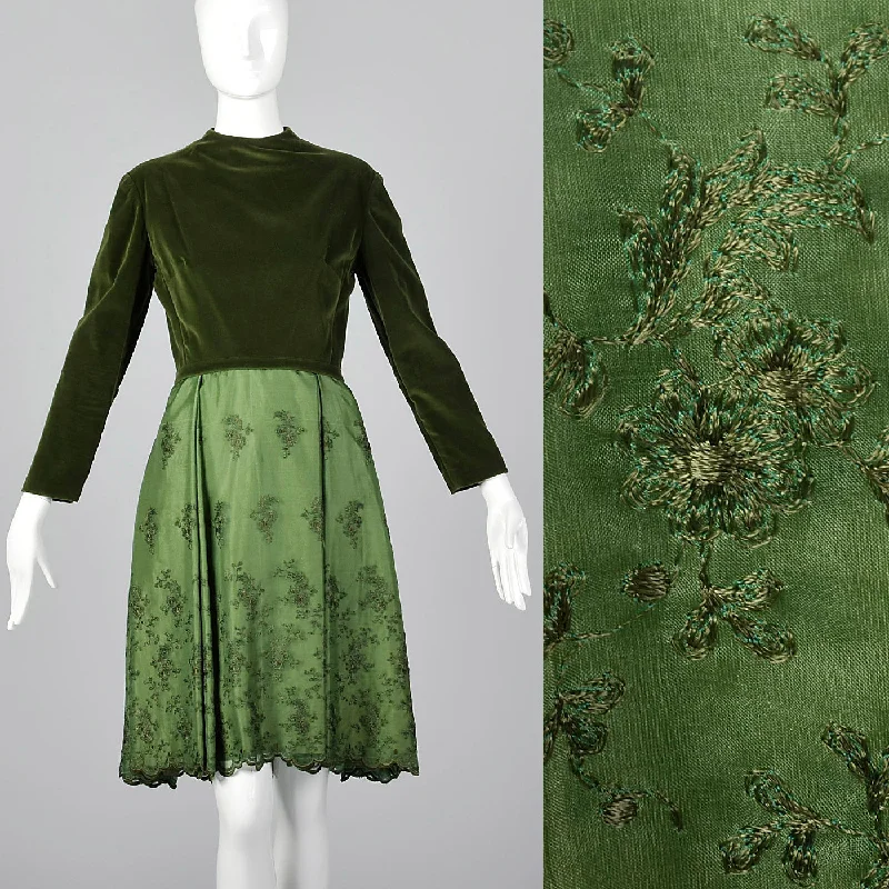 1960s Green Dress with Velvet Bodice