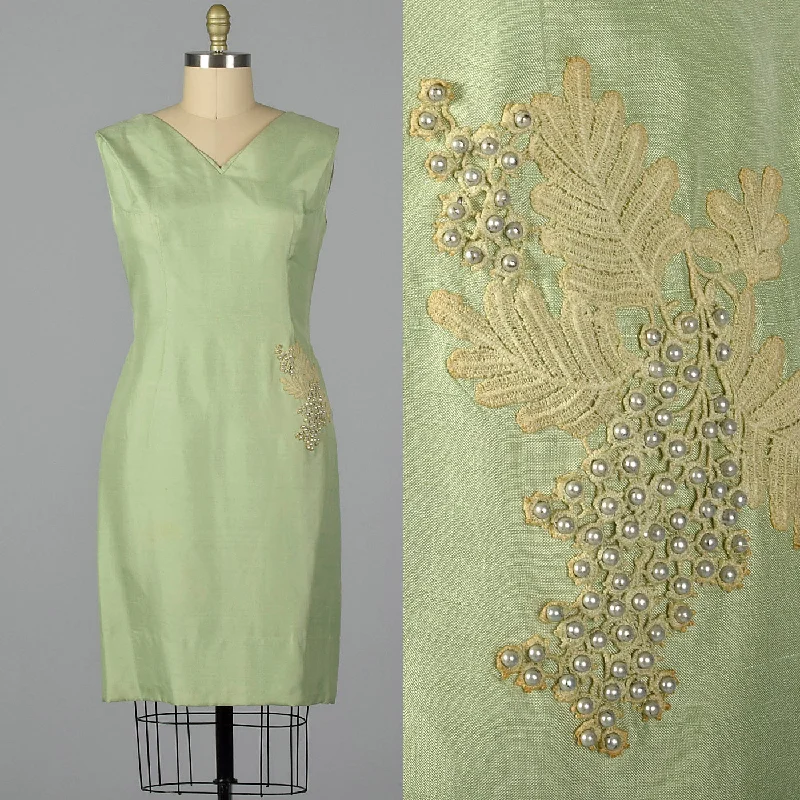 1960s Green Silk Shift Dress