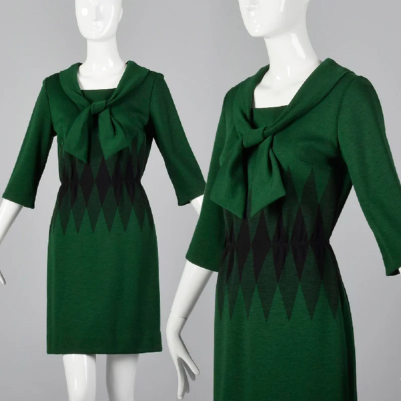 1960s Green Wool Dress with Argyle Waist