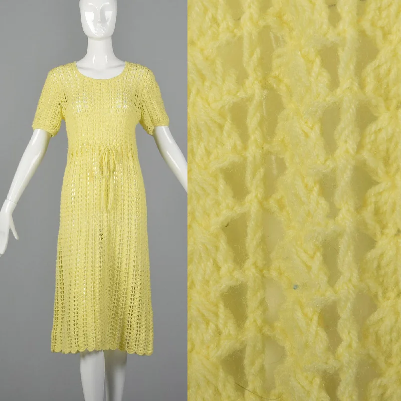 1960s Sheer Yellow Crochet Dress