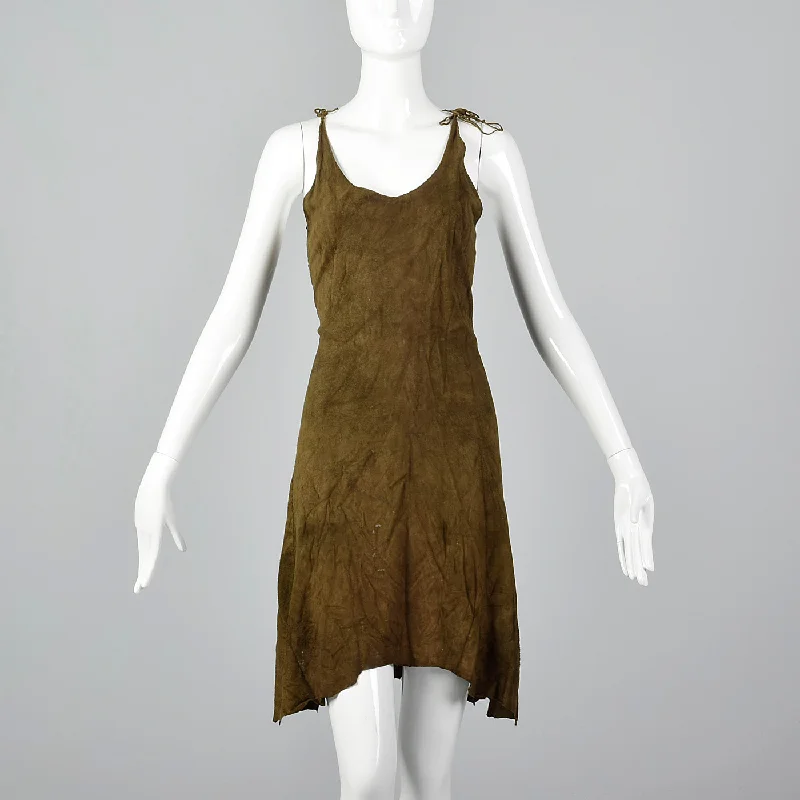 1970s Brown Suede Sheath Dress