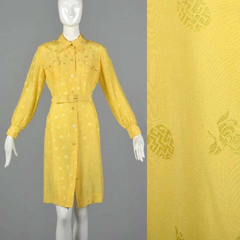 1970s Yellow Day Dress with Belted Waist