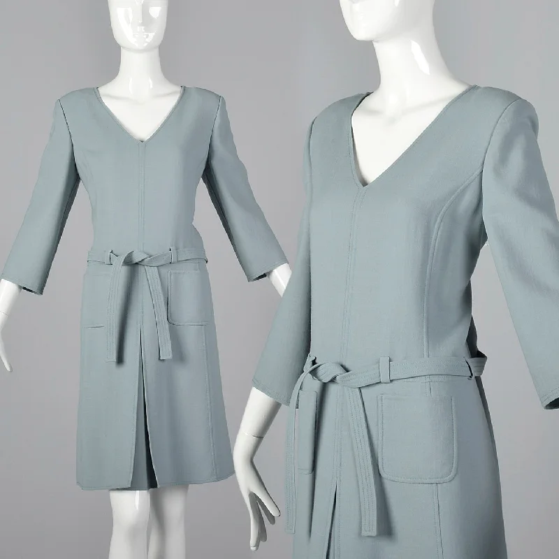 1990s Oscar De La Renta Light Blue Day Dress