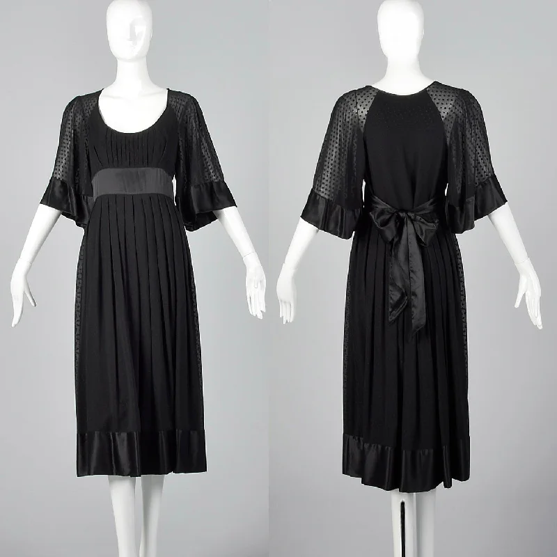 2000s Catherine Malandrino Black Silk Dress with Tie Back Waist