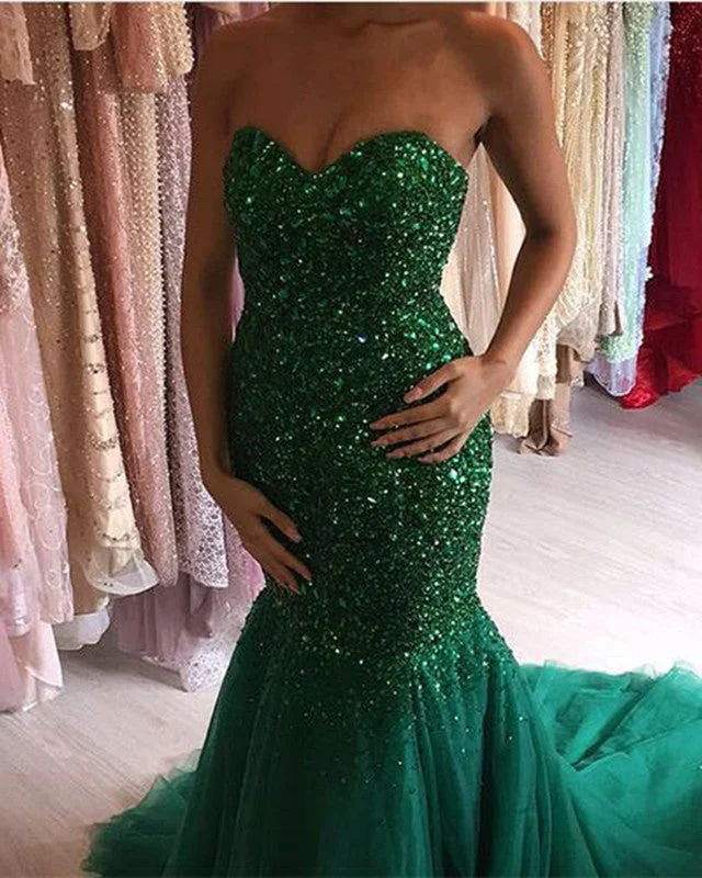 Luxury Crystal Beaded Mermaid Evening Dresses Sweetheart Prom Gowns