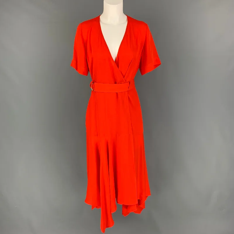 A.L.C. Size 6 Orange Silk Asymmetrical Wrap Dress