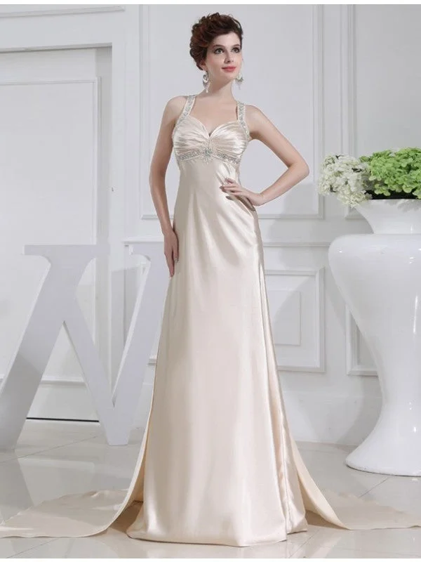 A-Line/Princess Beading Sleeveless  Woven Satin Dresses