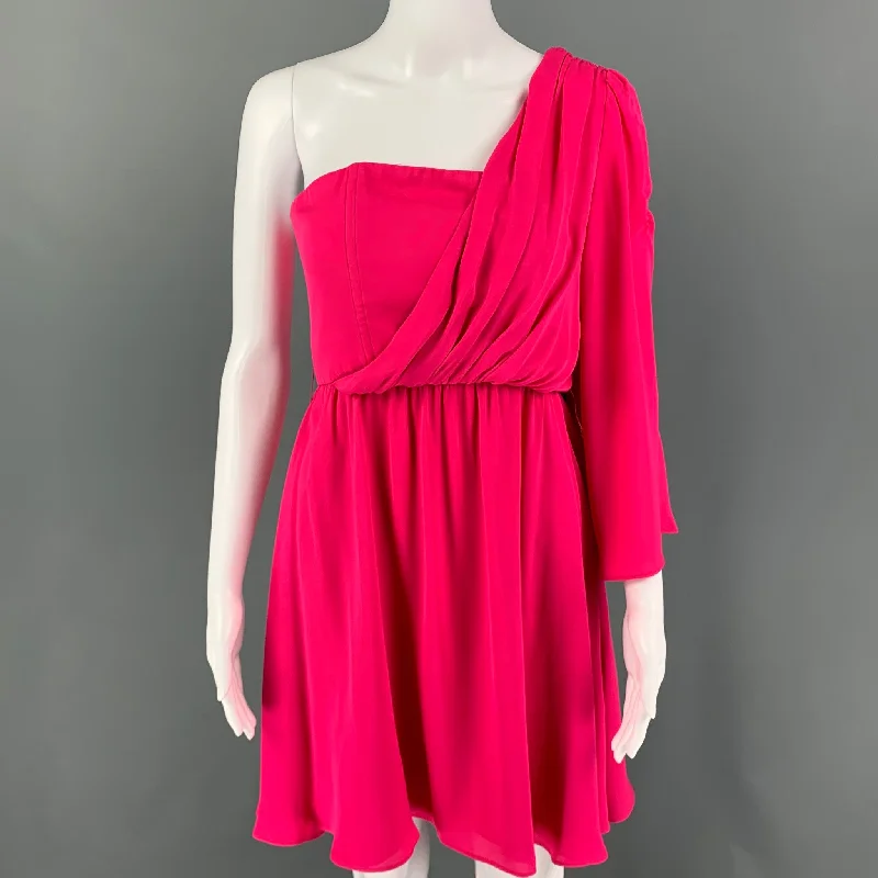 ALICE + OLIVIA Size 2 Pink Silk One Shoulder Dress