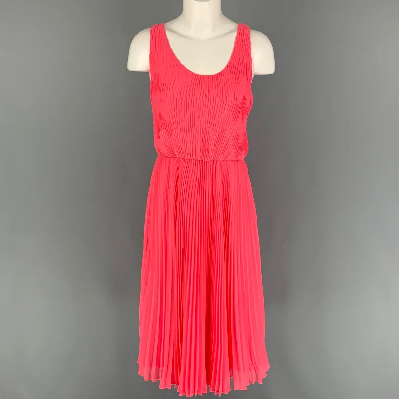 ALICE + OLIVIA Size 6 Pink Polyester Lurex Pleated Dress