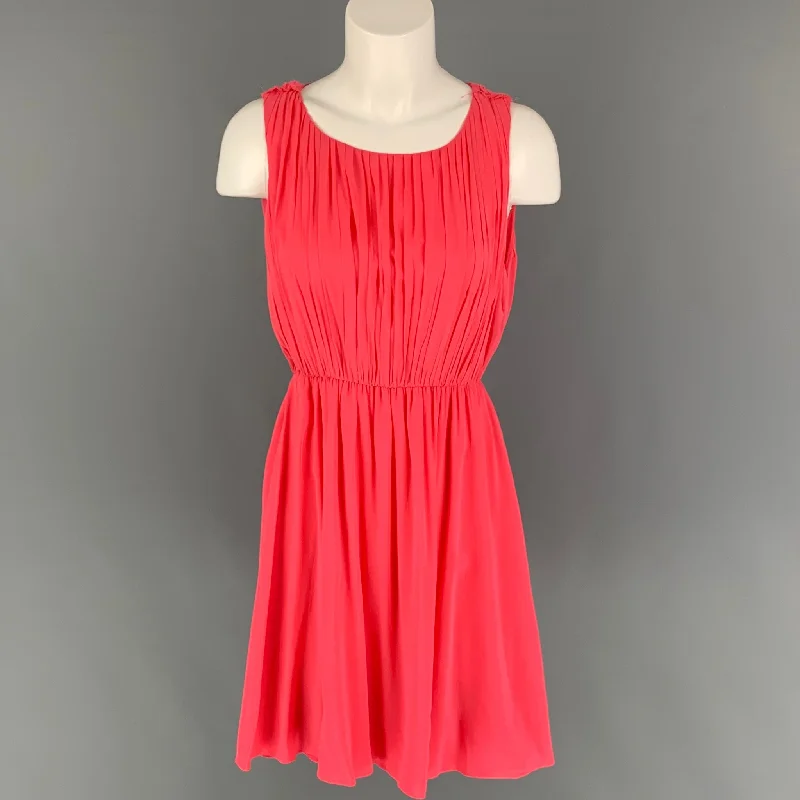 ALICE + OLIVIA Size S Coral Silk Pleated A-Line Dress