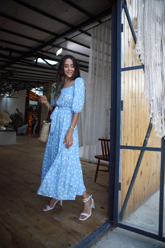 Baby Blue Polka Dot Belted Dress