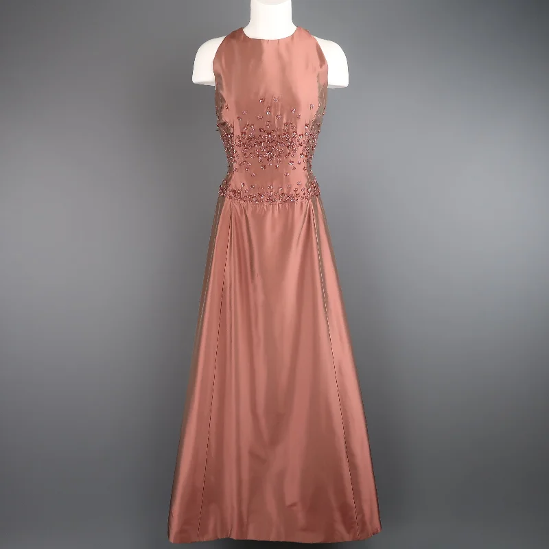 BADGLEY MISCHKA Size 10 Dusty Rose Silk Taffeta Beaded Bodice Evening Gown