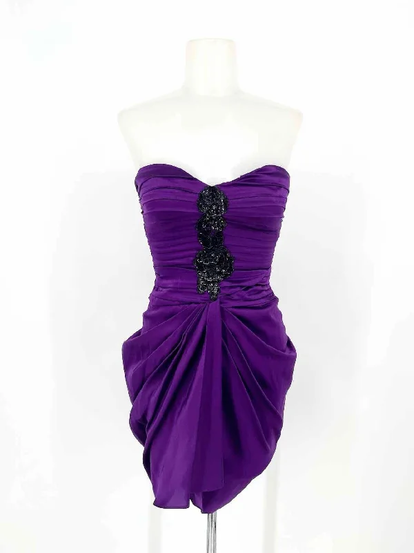 Bebe Women's Purple Strapless Silk Blend Embellished Date Night Size XS Dress