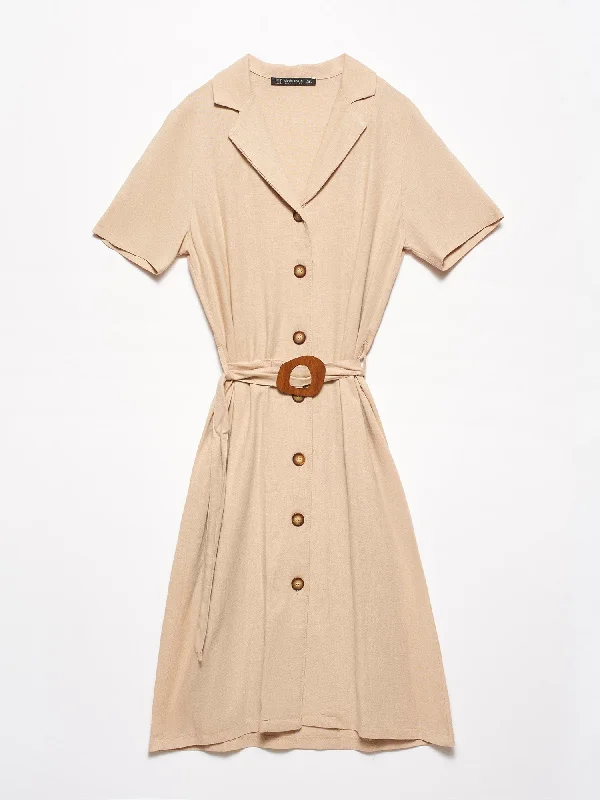 Beige Buttoned Dress