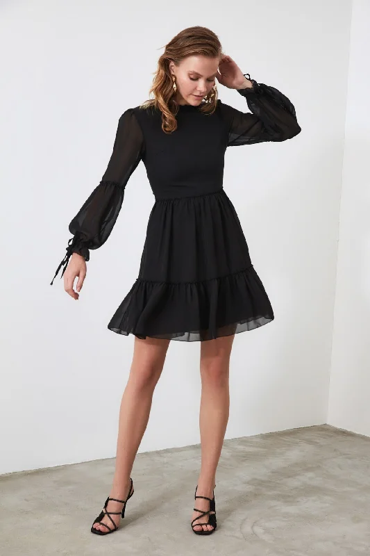 Black Shirred Dress