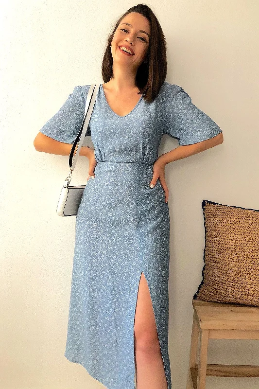 Blue Dress With Front Slit