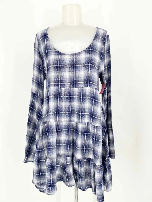 Blue Rain Women's Blue/White Tiered Plaid Size S Dress