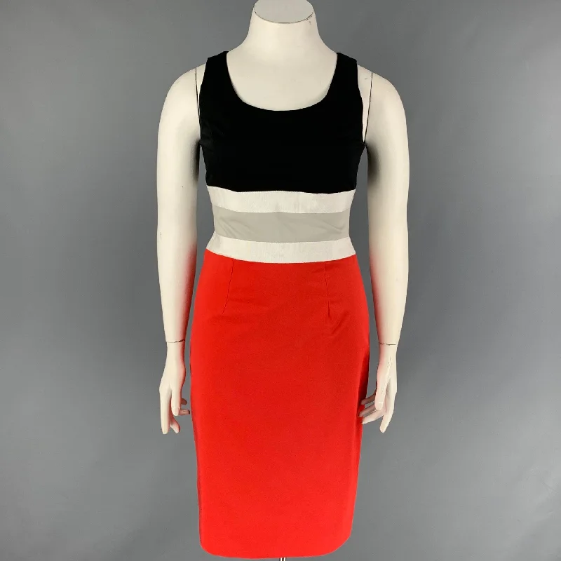 CAROLINA HERRERA Size 10 Red Black Cotton Color Block Sheath Dress