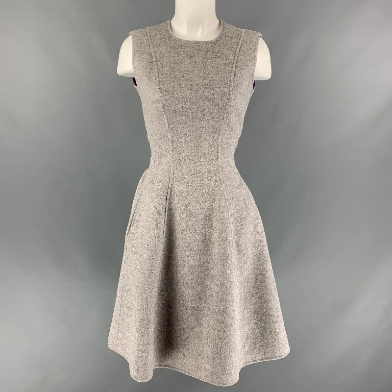 CAROLINA HERRERA Size 4 Grey Purple Wool Heather Belted Dress