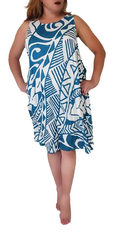 Cabana Dress - Hawaiian Plumeria - Aqua Splash and Acai