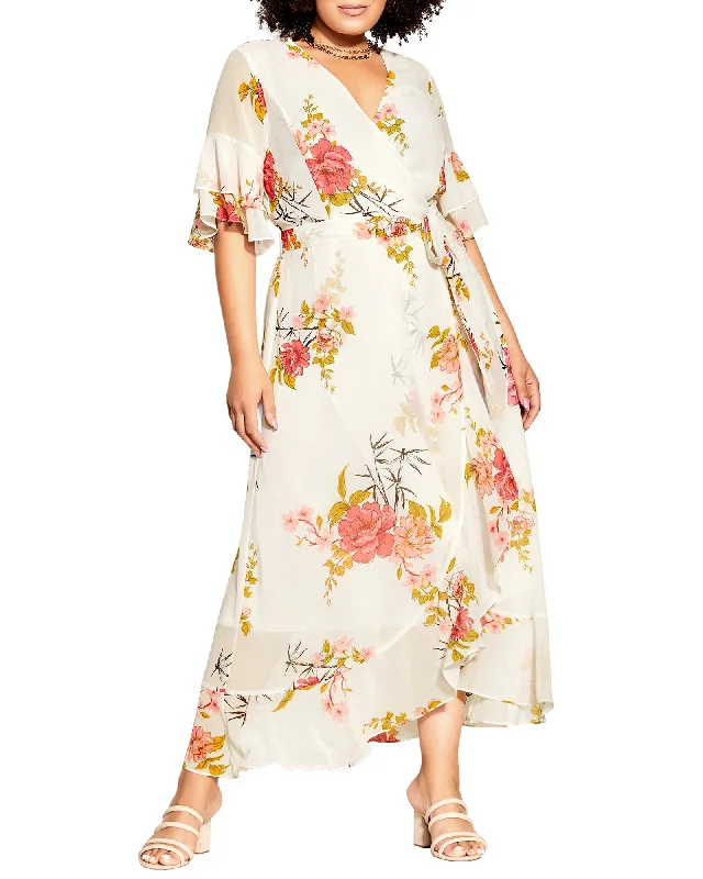 Cordelia Ivory Romance Faux-Wrap Dress | Ivory / Pink