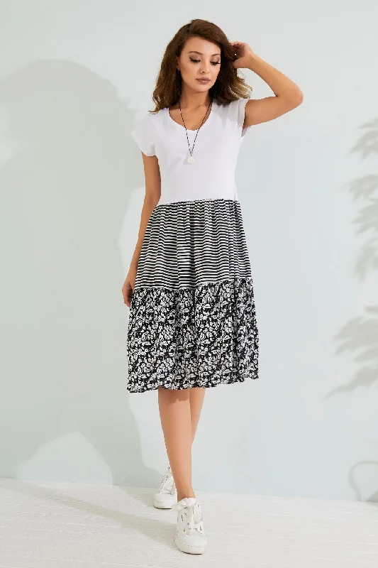 Cotton Top Poplin Dress - Black-white