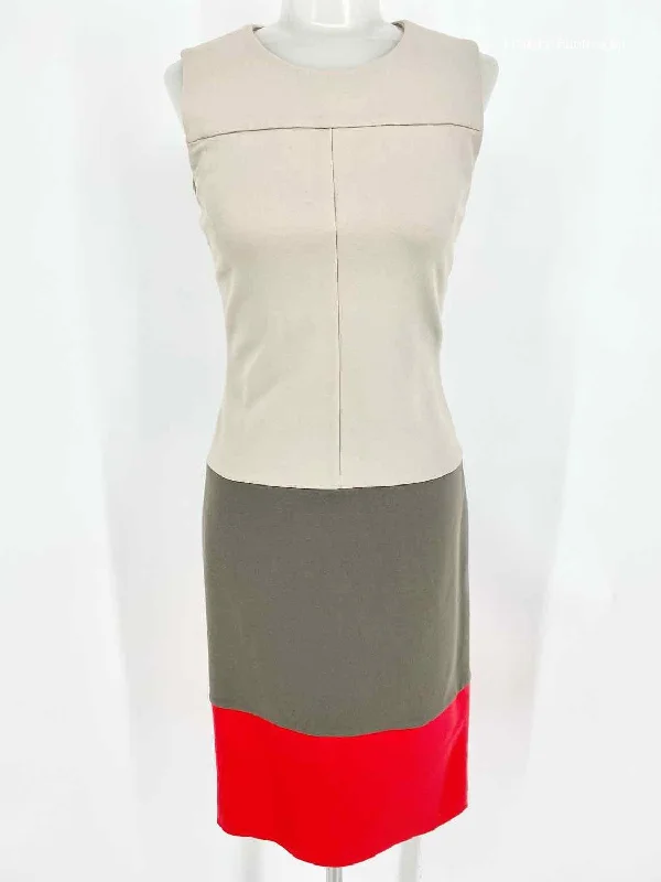 Diane Von Furs Gray/Red sheath Color Block Size 2 Dress