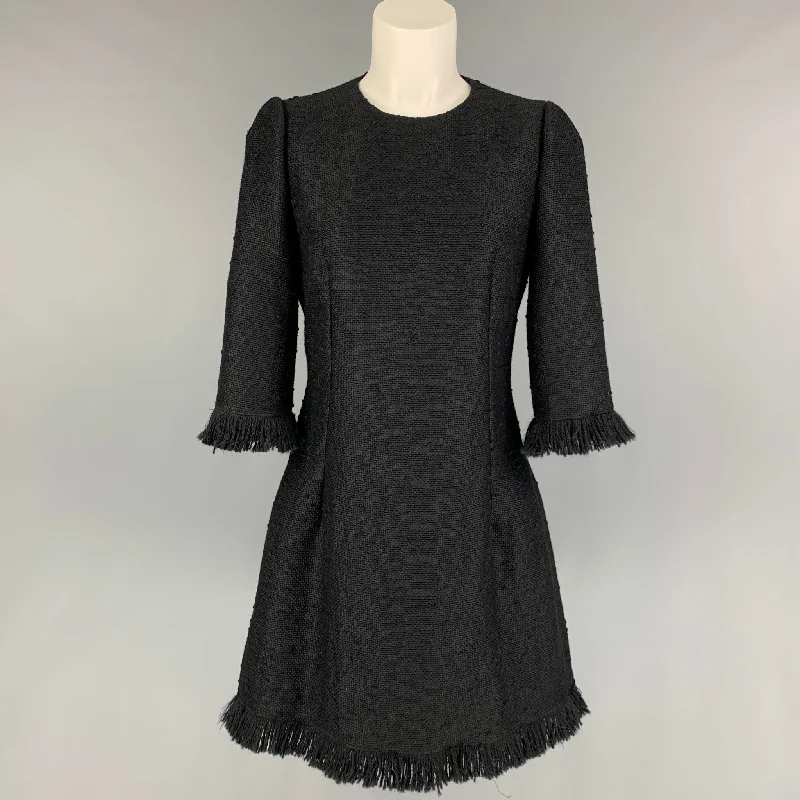 DOLCE & GABBANA Size 6 Black Virgin Wool Blend Tweed Dress