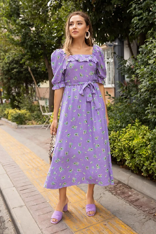 Dress With Back Gipe Flowers - Purple