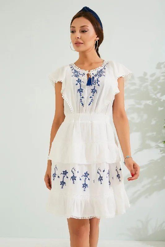 Dress With Crinkle Embroidery - Ecru