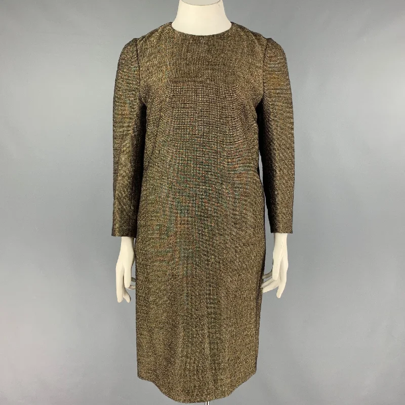 DRIES VAN NOTEN Size 10 Gold Wool Viscose Sheath Dress