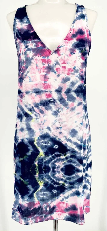 eight sixty Size M Blue/Pink V-Neck Polyester Tye Dye Dress