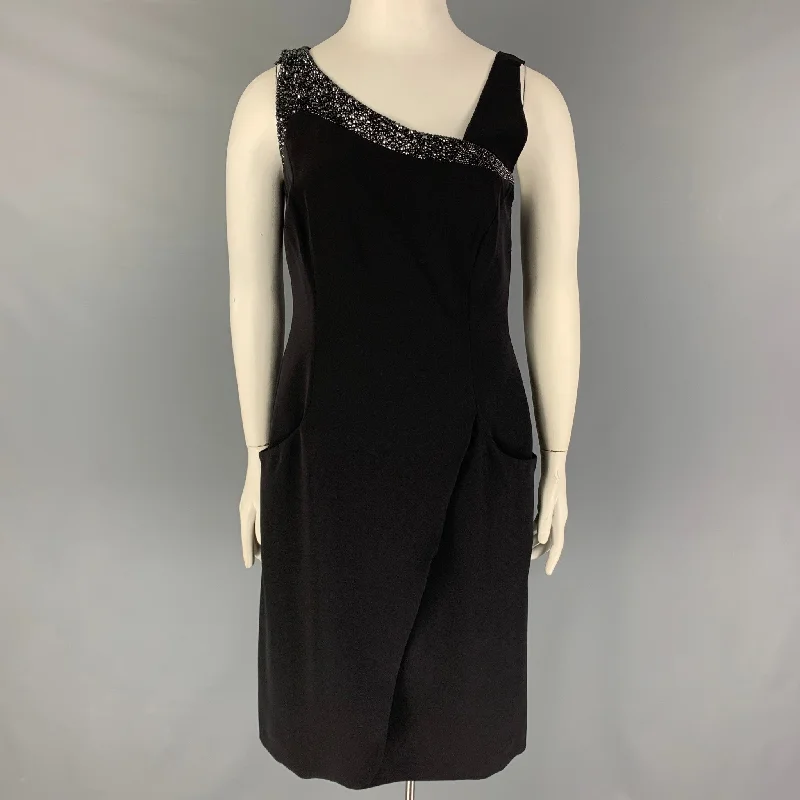 GIORGIO ARMANI Size 12 Black Rhinestones Wrap Dress