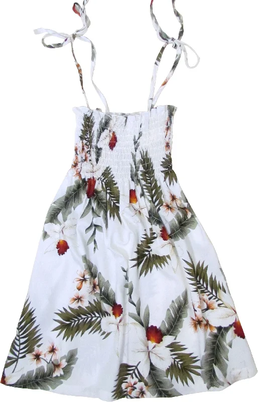 109R - Girls Elastic Tube Top Dress Hawaiian Orchid White