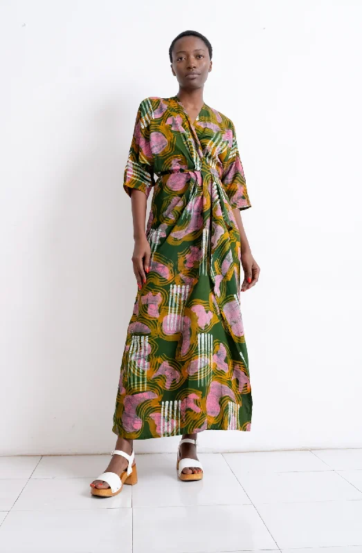 Hand Dyed Letsa Wrap Dress in Waters