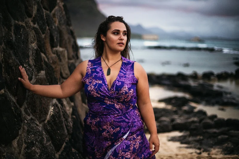 Hāpuʻu 'Ilima Mauka to Makai Violet Sleeveless Wrap Dress