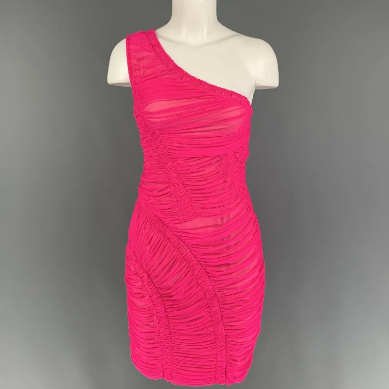 HERVE LEGER Size M Pink Nylon Blend Ruched One Shoulder Dress