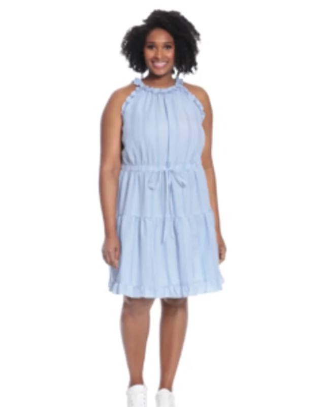 Isabella Ruffle Tiered Dress | White Blue