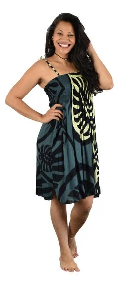 Island Style - Elastic Dress - Bold Monstera - Black and Grey