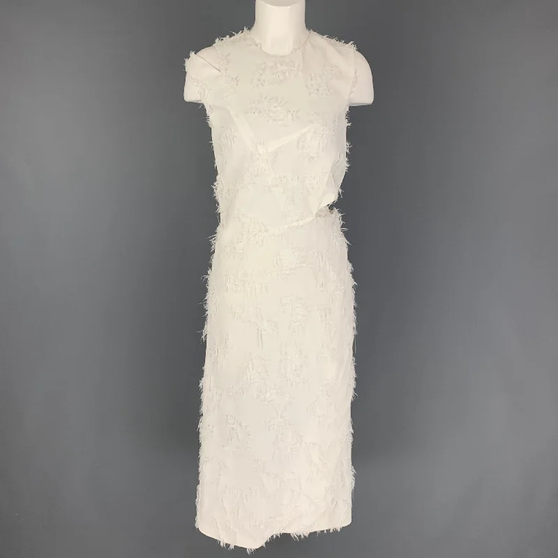 JIL SANDER Size 2 White Viscose Textured Cutout Dress