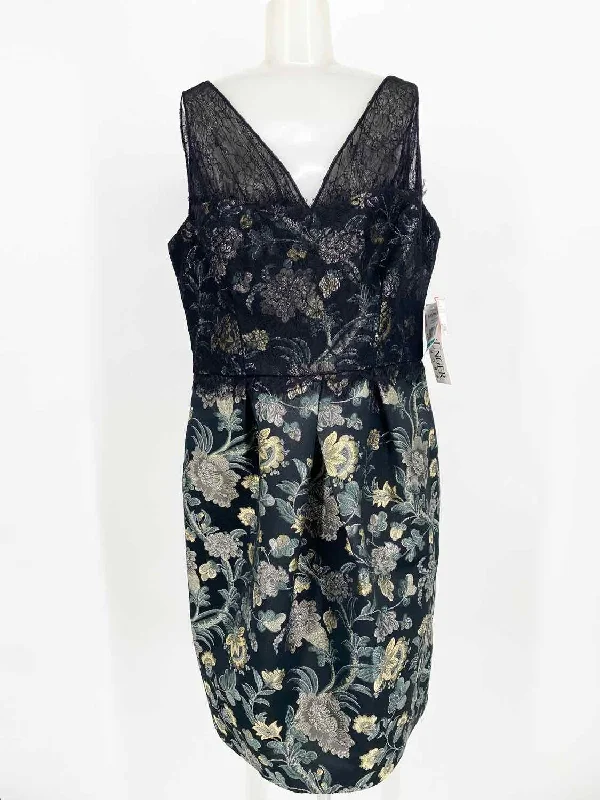 Kay Unger Women's Black/Yellow Knee Length Brocade Formal Size 16 Dress