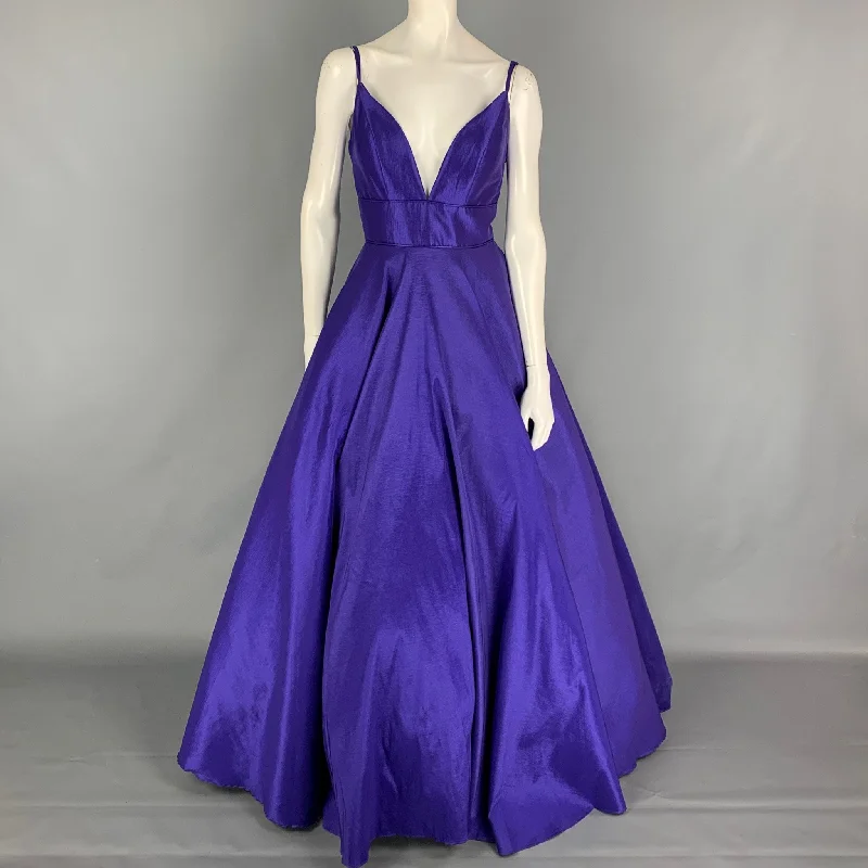 MAC DOUGAL Size 2 Purple Polyester Spaghetti Straps Flash Gown Dress