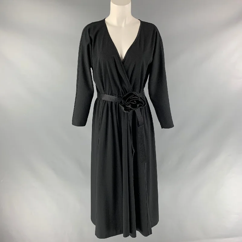 MARC JACOBS Size 4 Black Polyester Solid Belted Dress