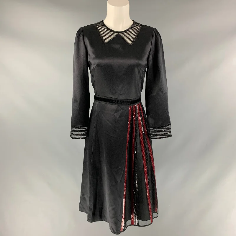 MARC JACOBS Size 4 Black Silk Solid A-Line Dress