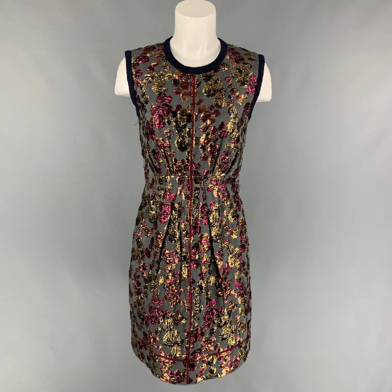 MARC JACOBS Size 4 Grey Gold Raspberry Cotton Blend Sleeveless Dress