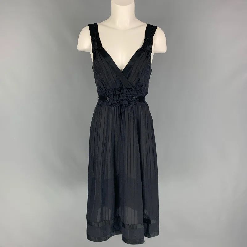 MARC by MARC JACOBS Size 6 Black Silk Stripe Belted Dress