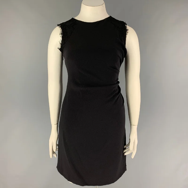 MONIQUE LHUILLIER Size 10 Black Viscose Polyester Shift Dress