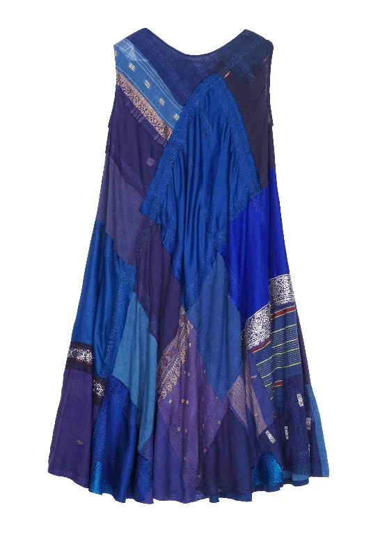 MOSAIC TILE PATCH KANTHA FULL CIRCULAR DRESS CITY - mt1421-blu -